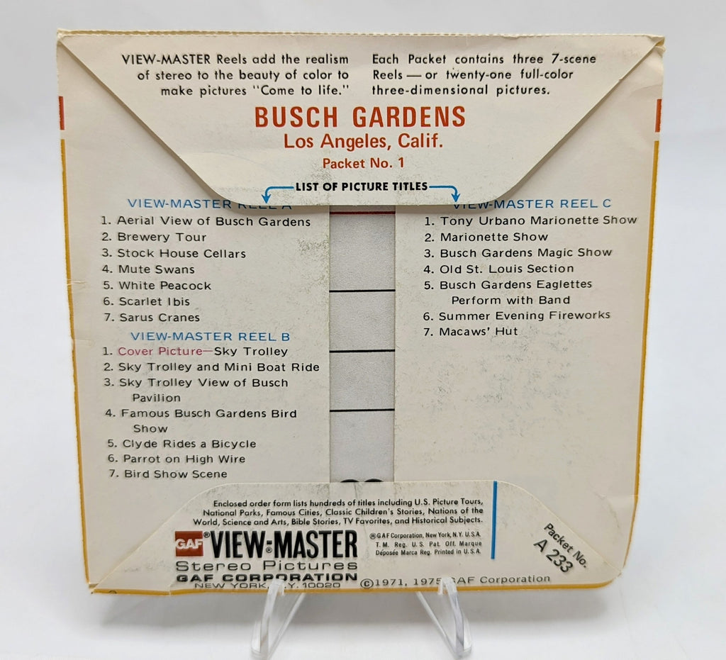 1975 GAF View-Master Busch Gardens Los Angeles California Packet #1 3 Reel Pack image 2