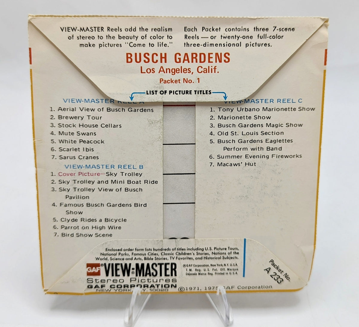 1975 GAF View-Master Busch Gardens Los Angeles California Packet #1 3 Reel Pack image 2