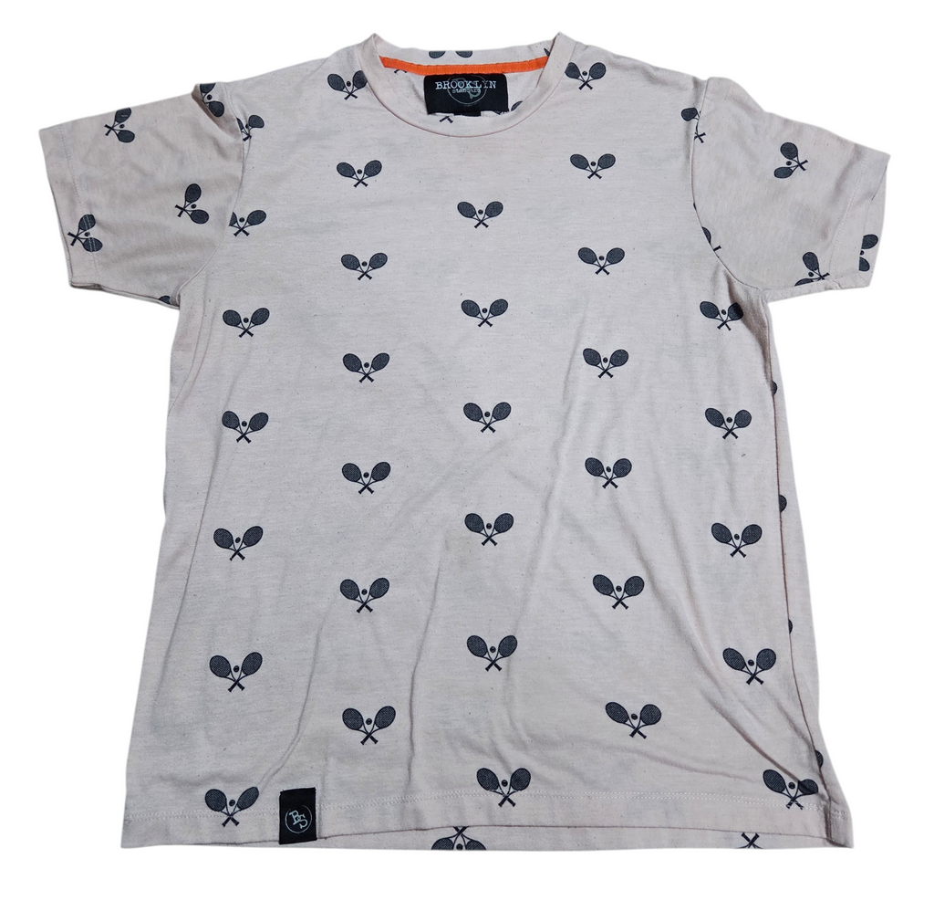 Brooklyn Standard Tennis Pattern Emblem All Over T-Shirt Size Small