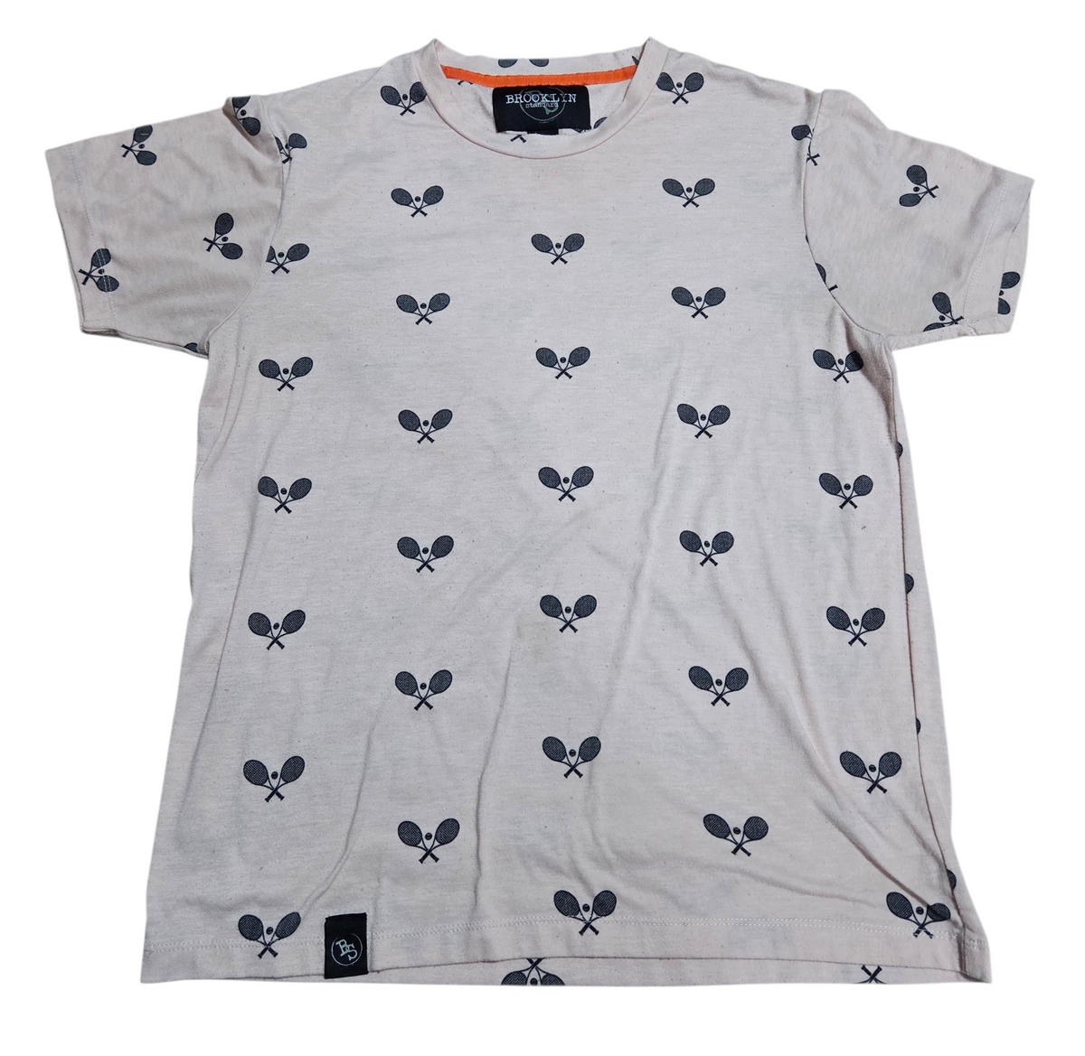 Brooklyn Standard Tennis Pattern Emblem All Over T-Shirt Size Small