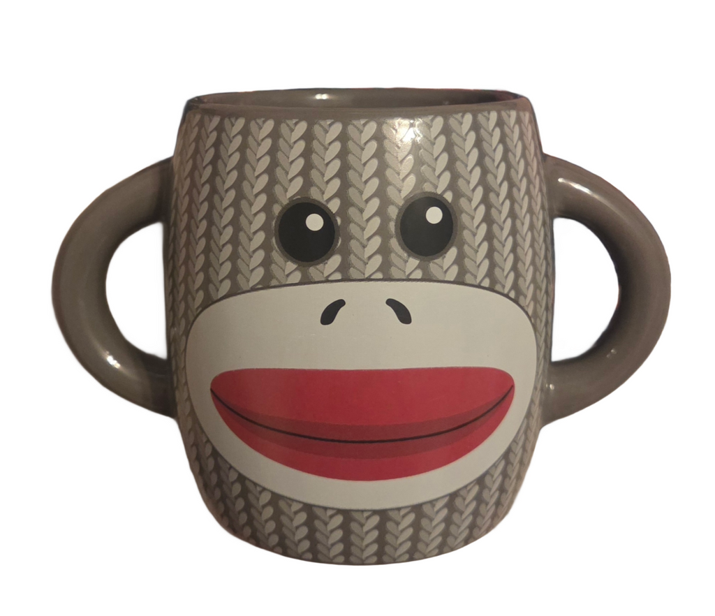 Galerie Double Handle Grey Sock Puppet Monkey Coffee Tea Mug Cup image 2