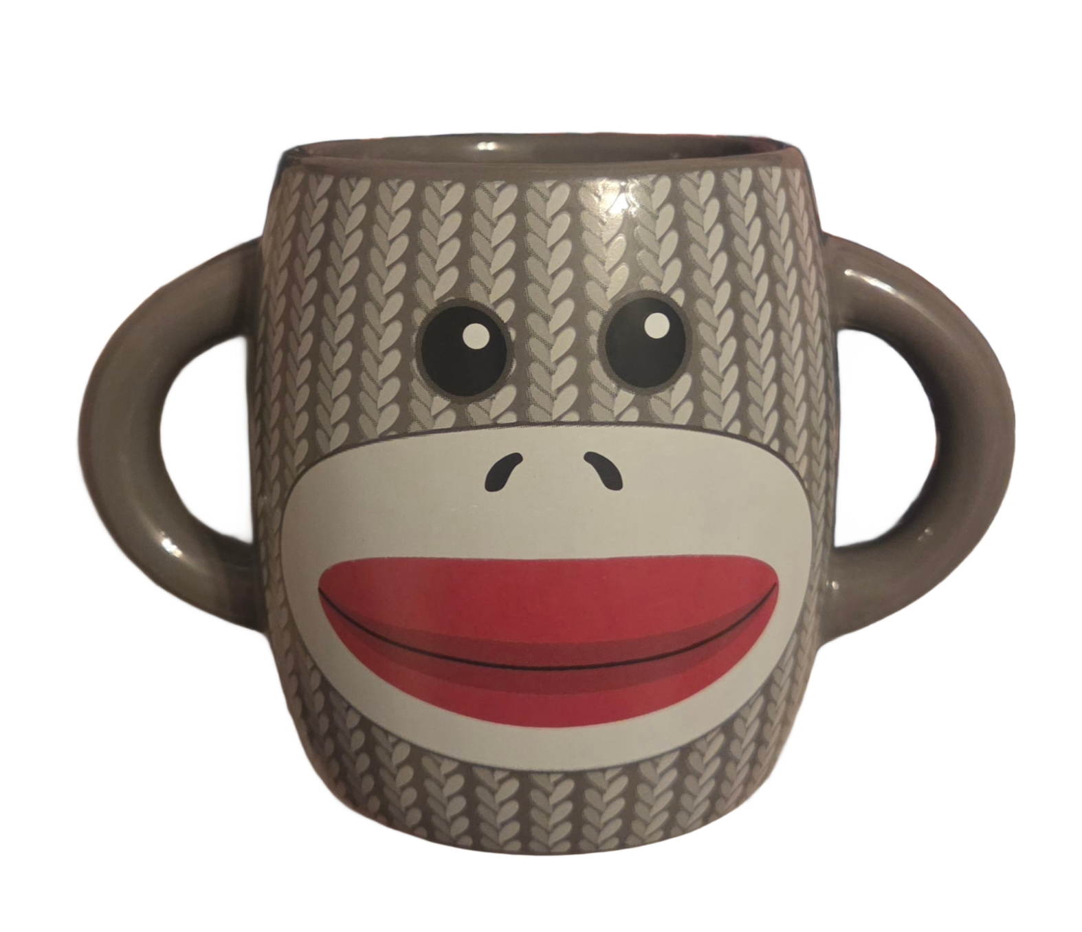 Galerie Double Handle Grey Sock Puppet Monkey Coffee Tea Mug Cup image 2