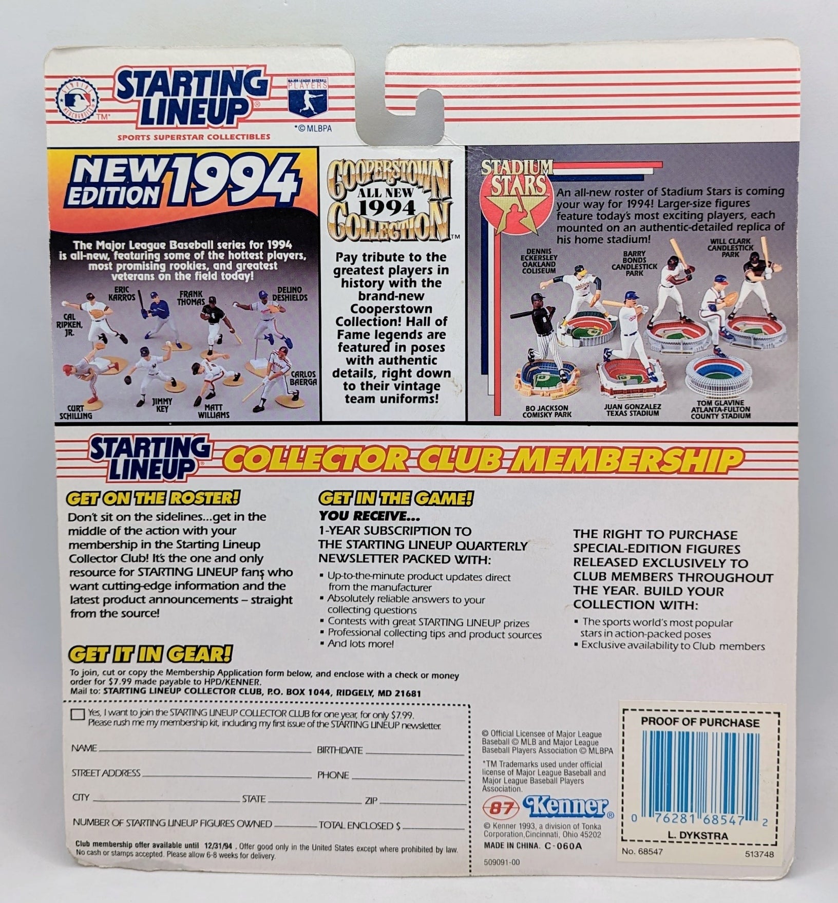 1994 Kenner Starting Lineup Lenny Dykstra Philadelphia Phillies Figure image 2