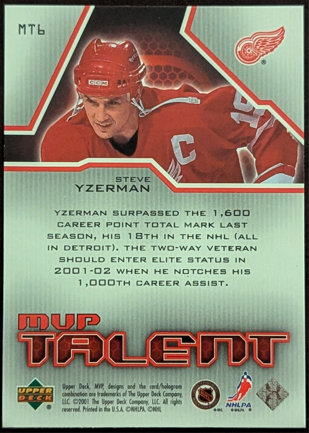 2001-02 Upper Deck MVP Talent #MT6 Steve Yzerman Detroit Red Wings image 2