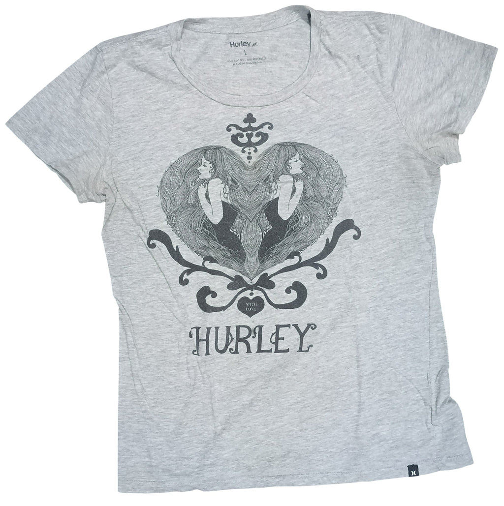 Y2K Hurley With Love Graphic Ink Blot Womens Grey T-Shirt Size Large