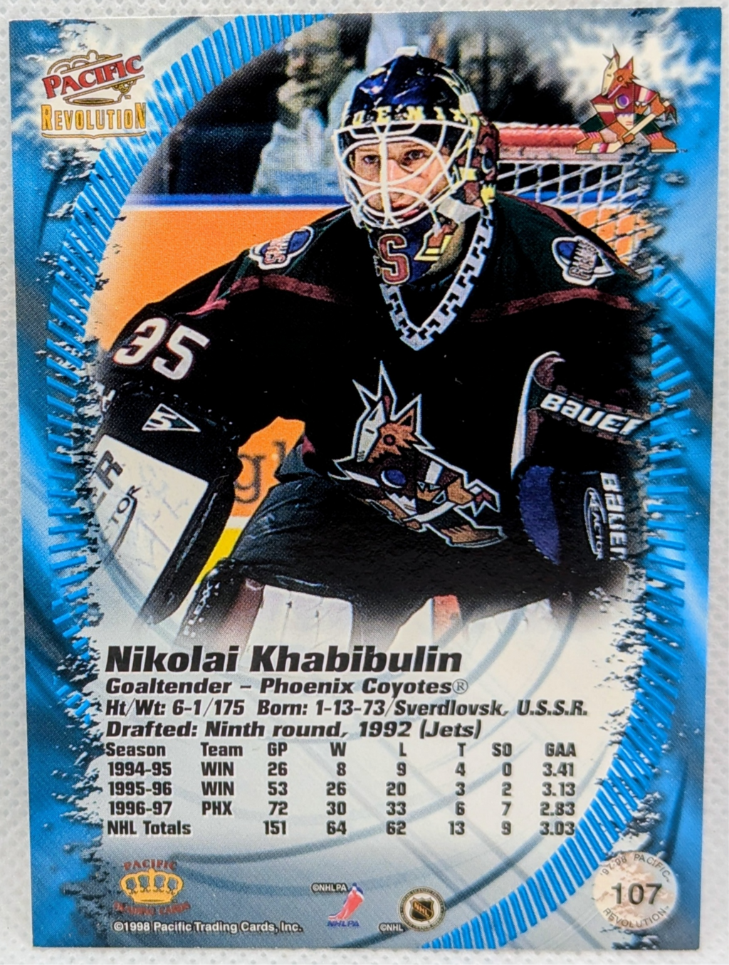 1997-98 Pacific Revolution Silver #107 Nikolai Khabibulin Coyotes image 2