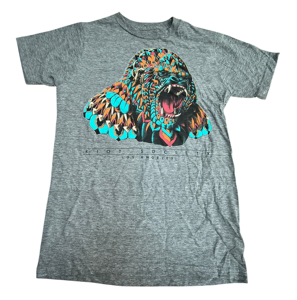 Riot Society Gray Tribal Psychedelic Gorilla Small T-Shirt