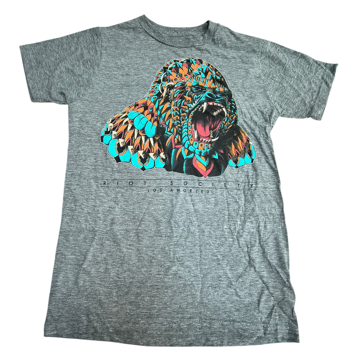 Riot Society Gray Tribal Psychedelic Gorilla Small T-Shirt
