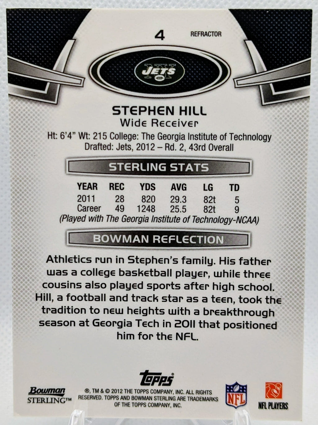 2012 Bowman Sterling Black Refractor /75 Stephen Hill #4 Rookie RC image 2