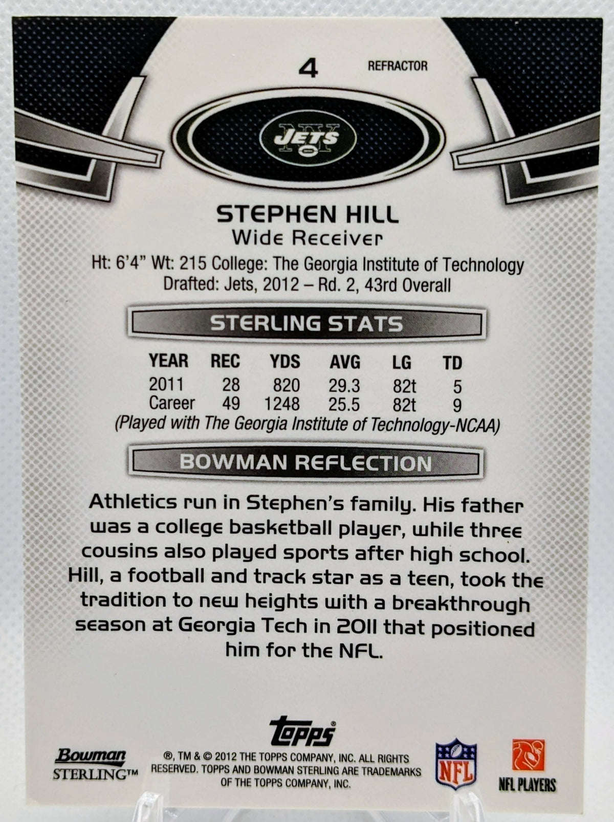 2012 Bowman Sterling Black Refractor /75 Stephen Hill #4 Rookie RC image 2