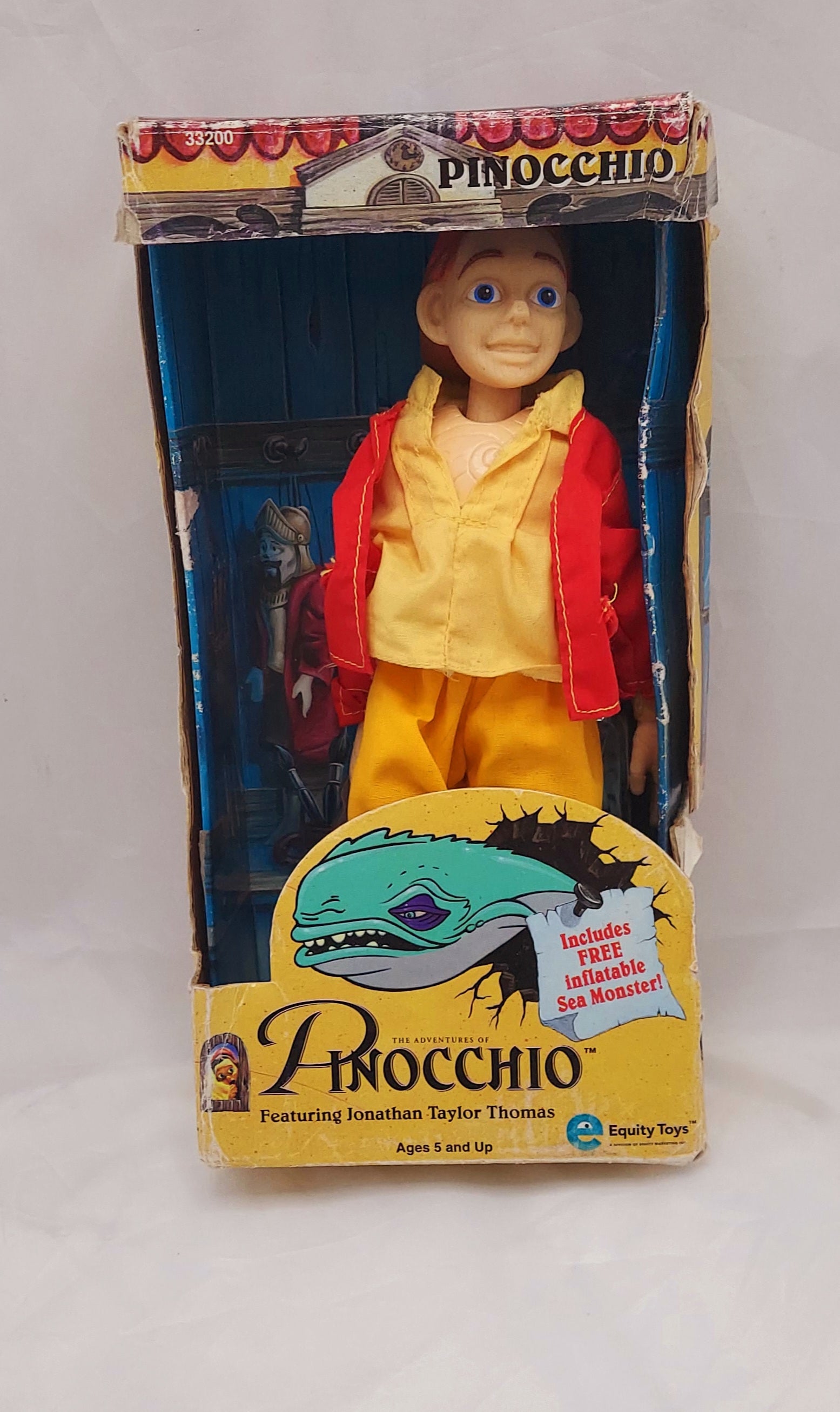 1996 Equity Toys Adventures of Pinocchio 8" Doll w/ Inflatable Sea Monster