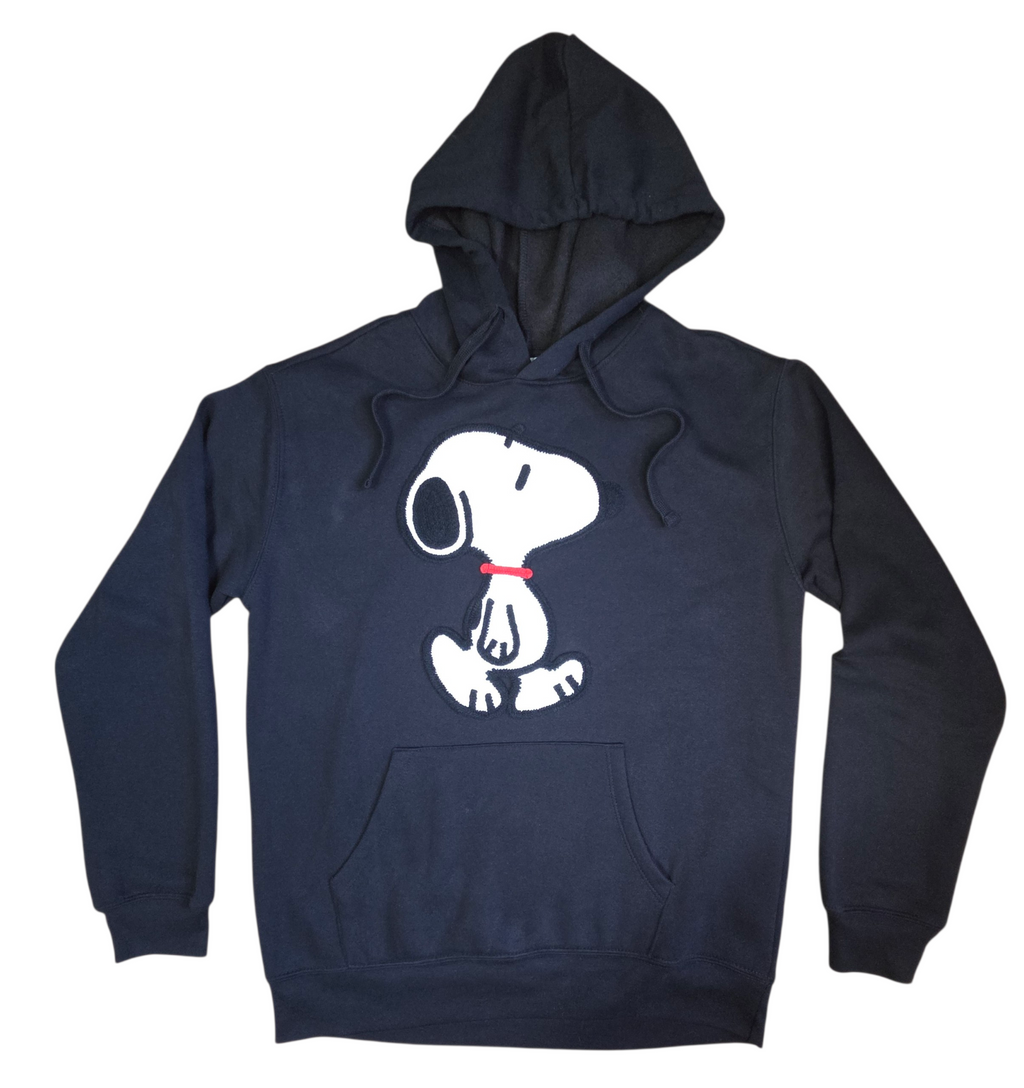 Peanuts Snoopy Hoodie Black Embroidered Pullover Sweatshirt Size Small