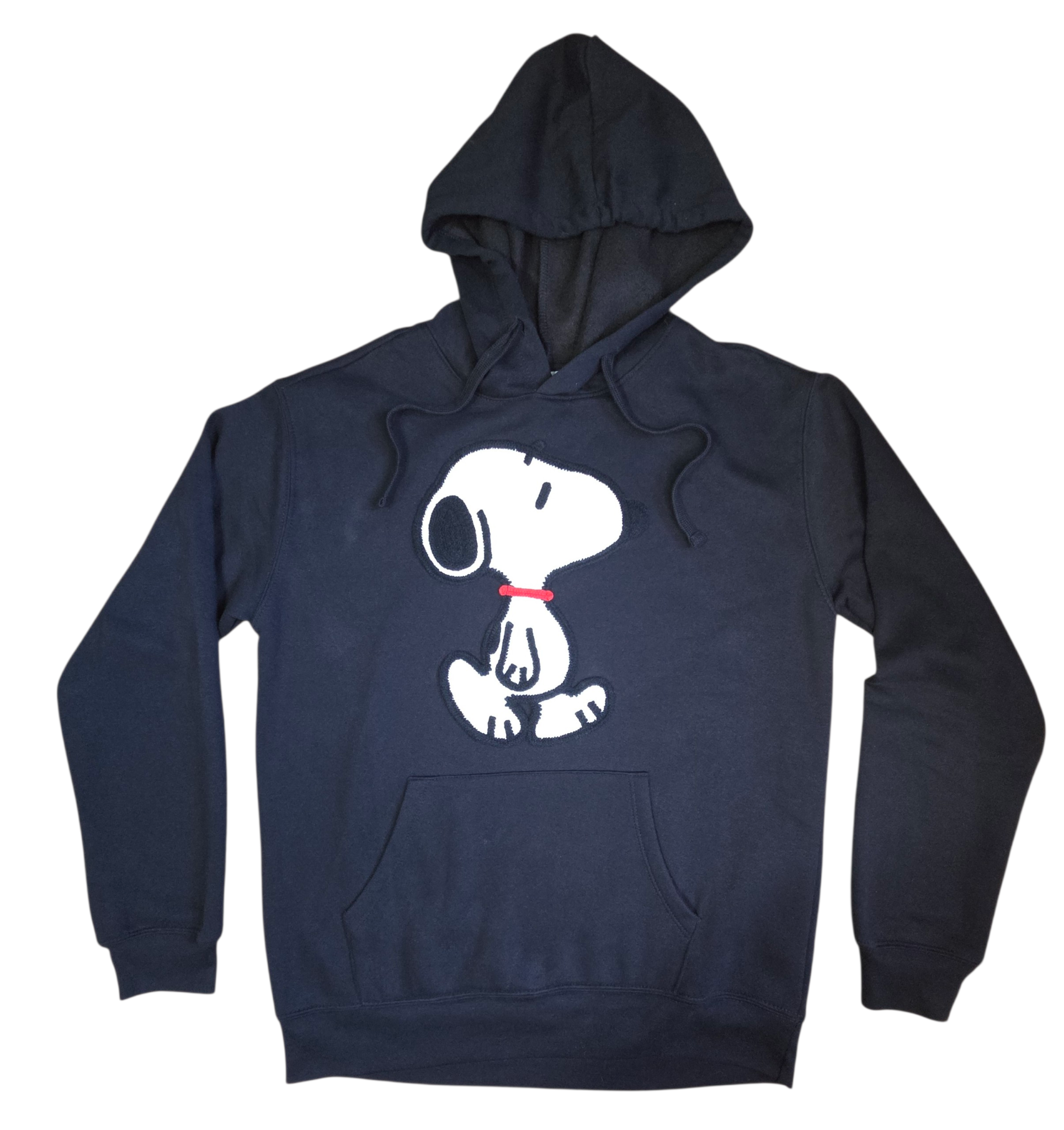 Peanuts Snoopy Hoodie Black Embroidered Pullover Sweatshirt Size Small