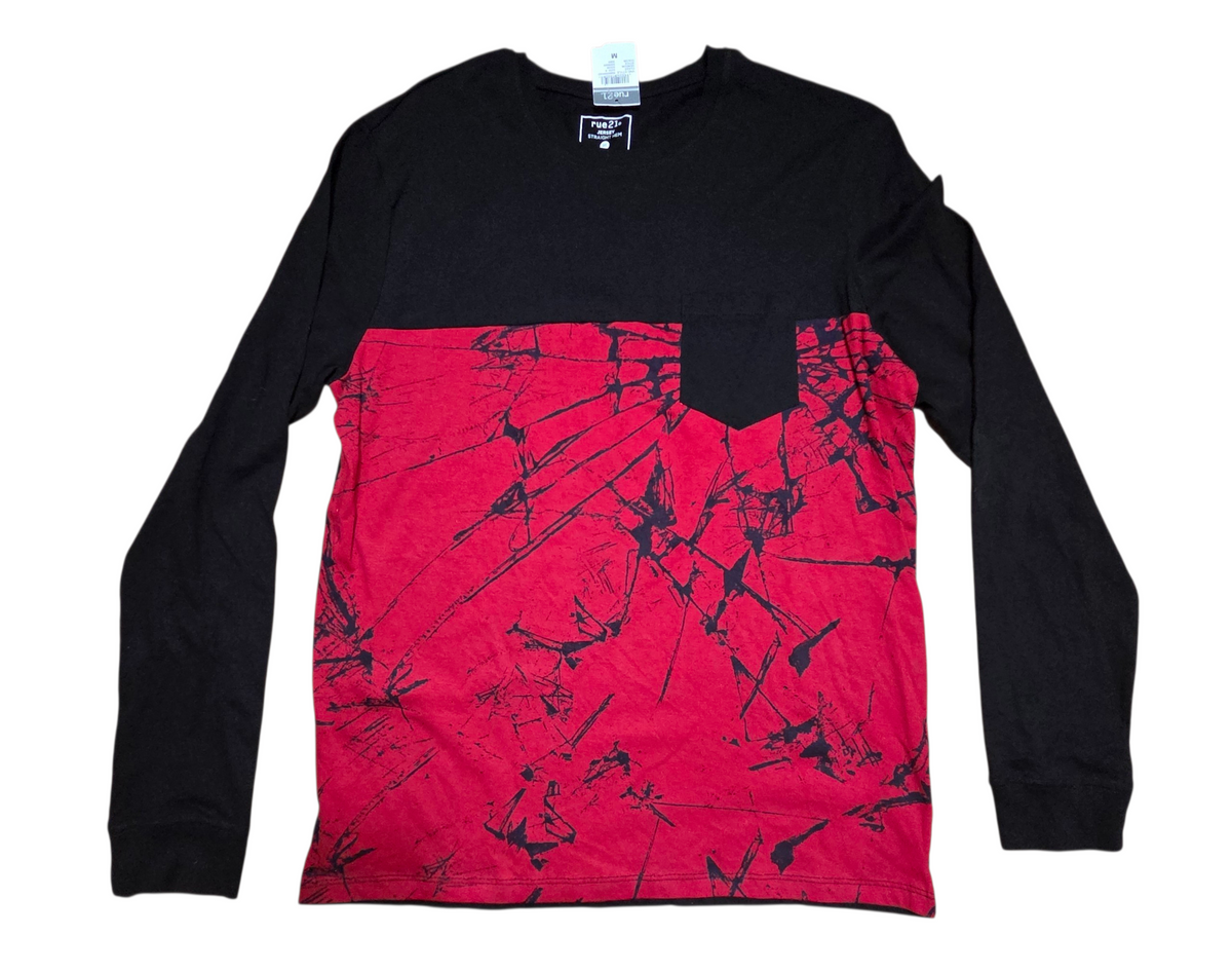 Rue 21 Black and Red Skater Graphic Art Style Long Sleeve Shirt Size Medium