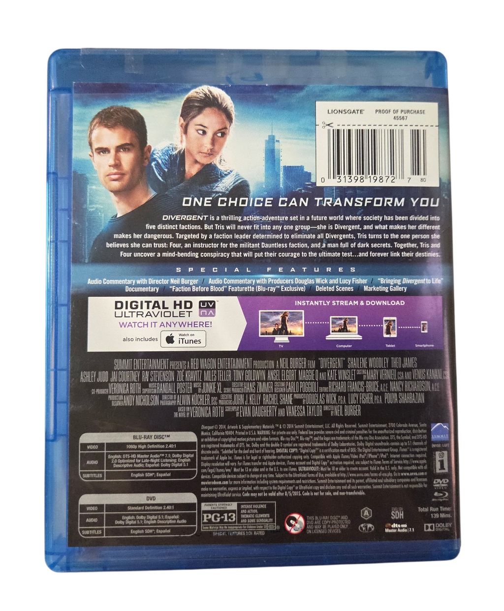 2014 Summit Entertainment Divergent Blu-ray image 2