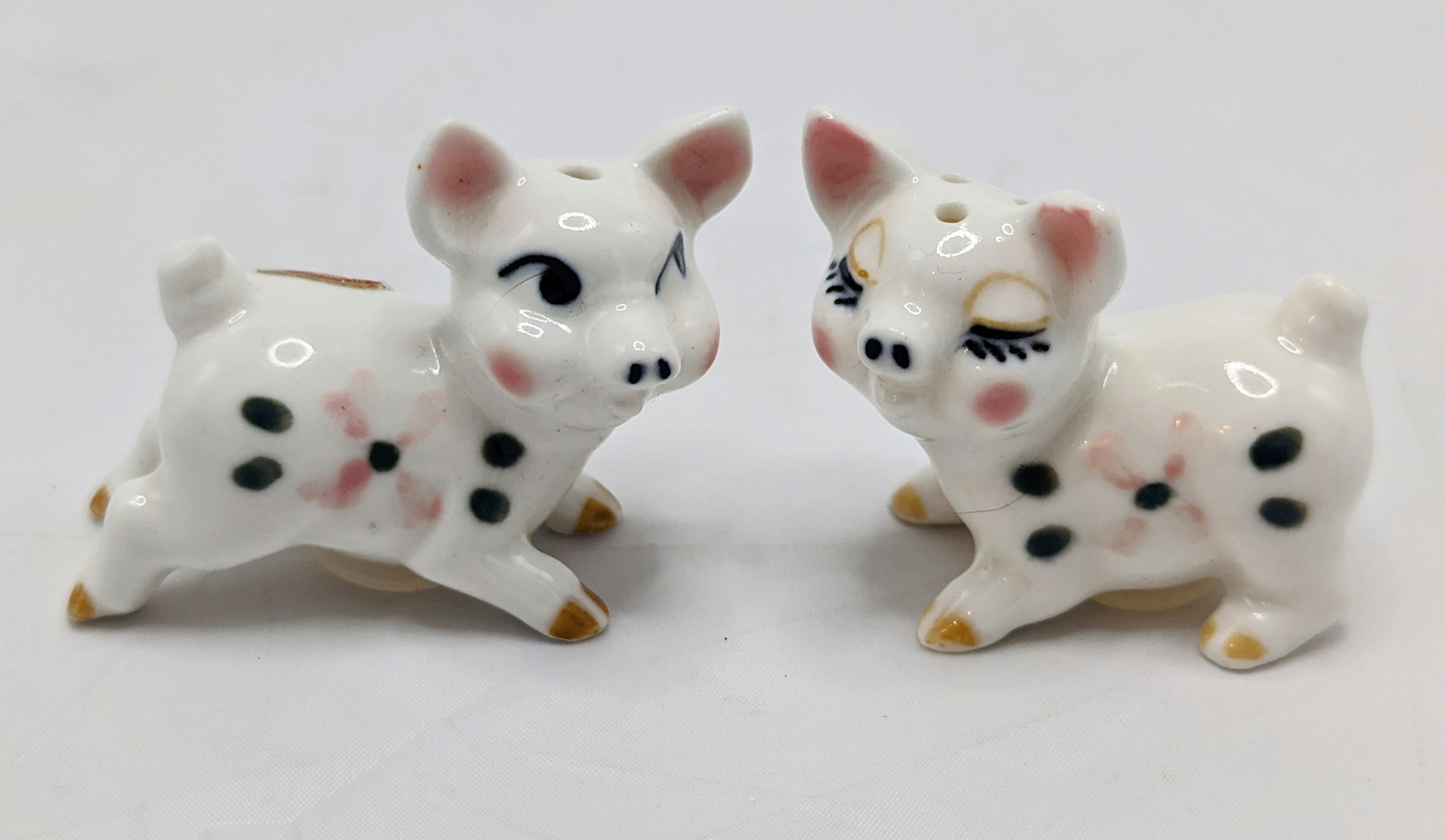 Vintage Japan Bone China Mini Pig Salt & Pepper Shakers