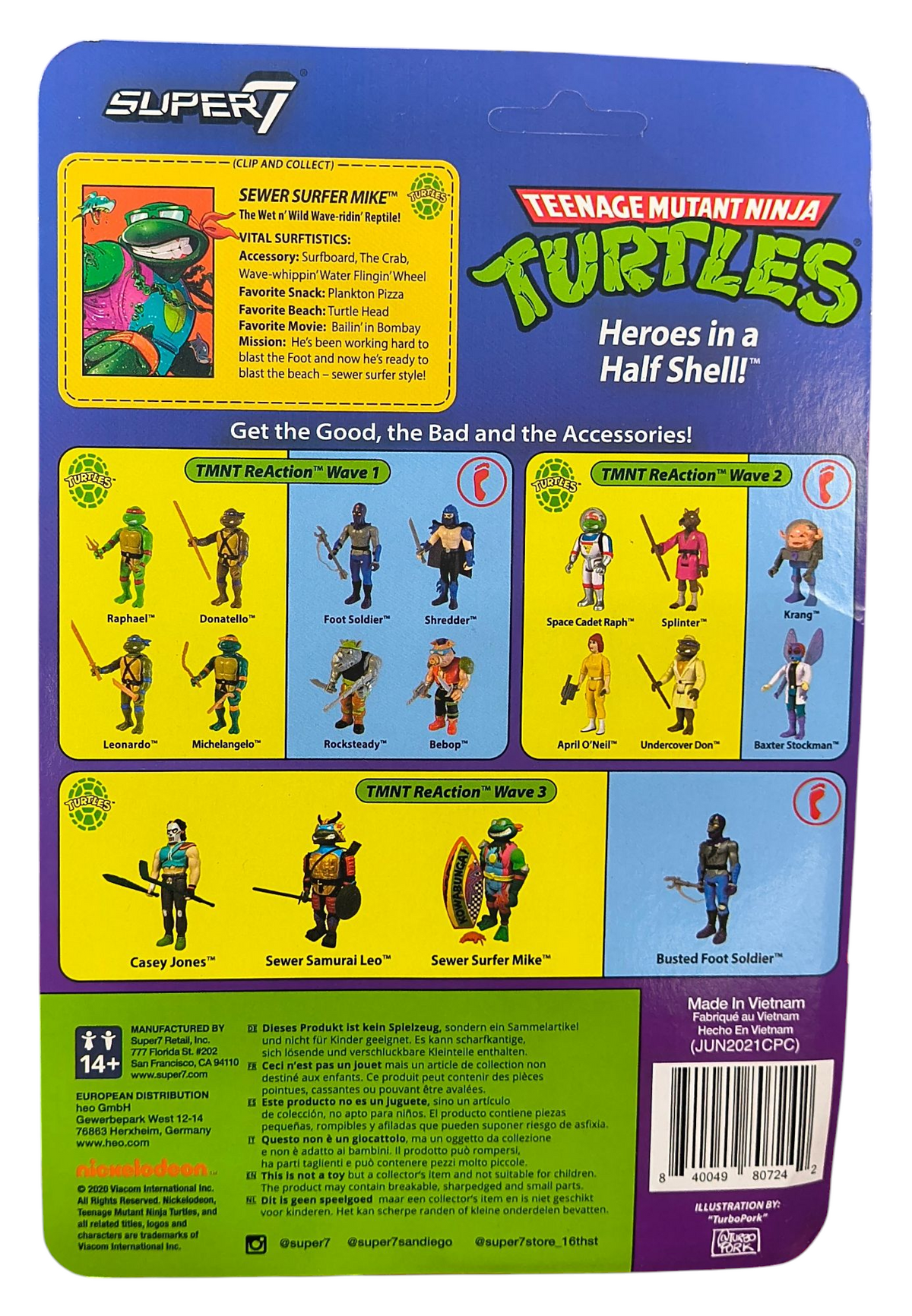 Super7 Reaction Teenage Mutant Ninja Turtles TMNT Sewer Surfer Mike 3.75" Figure image 2