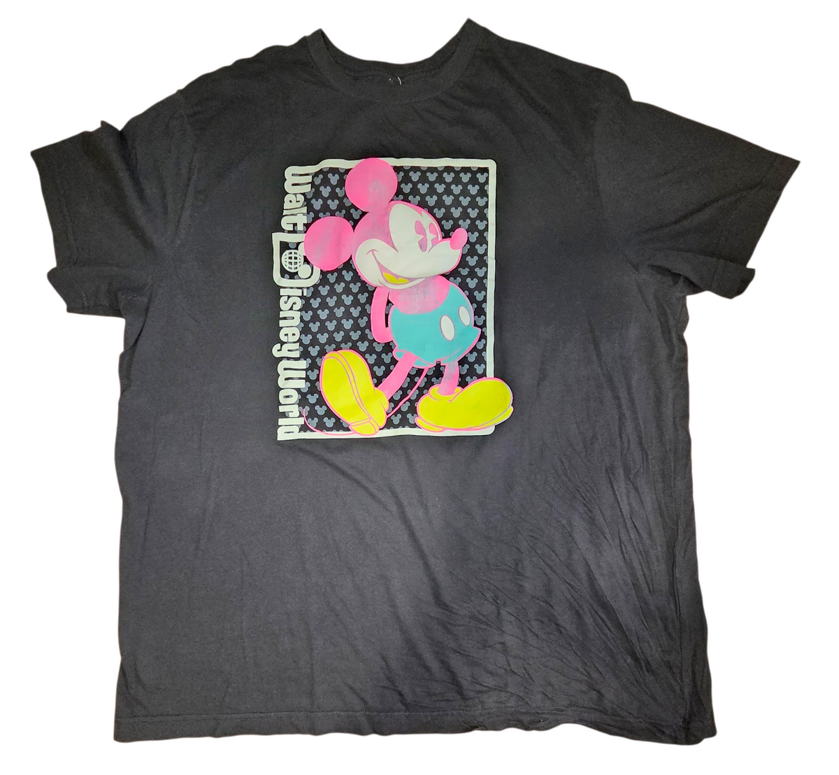 Walt Disney World Mickey Mouse Neon Pink Graphic Black T Shirt Size XL