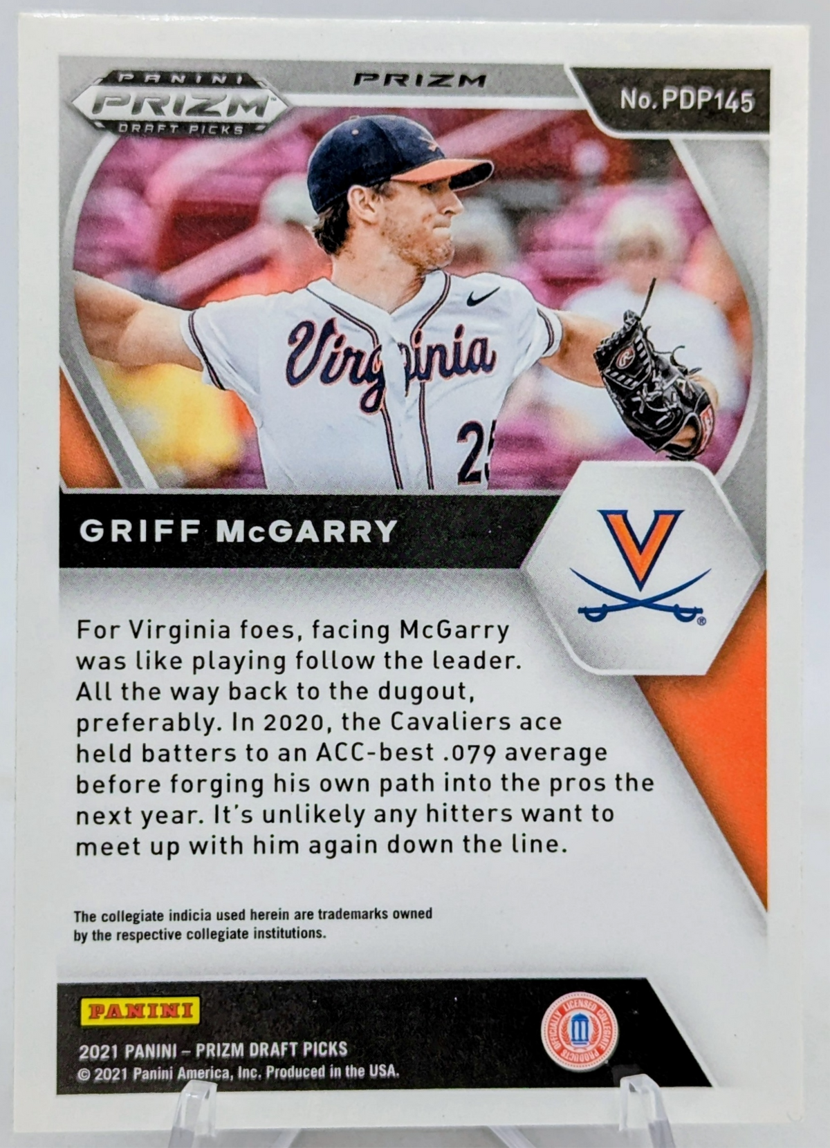 2021 Panini Prizm Draft Picks Red Velocity Griff McGarry Cavaliers PDP145 image 2