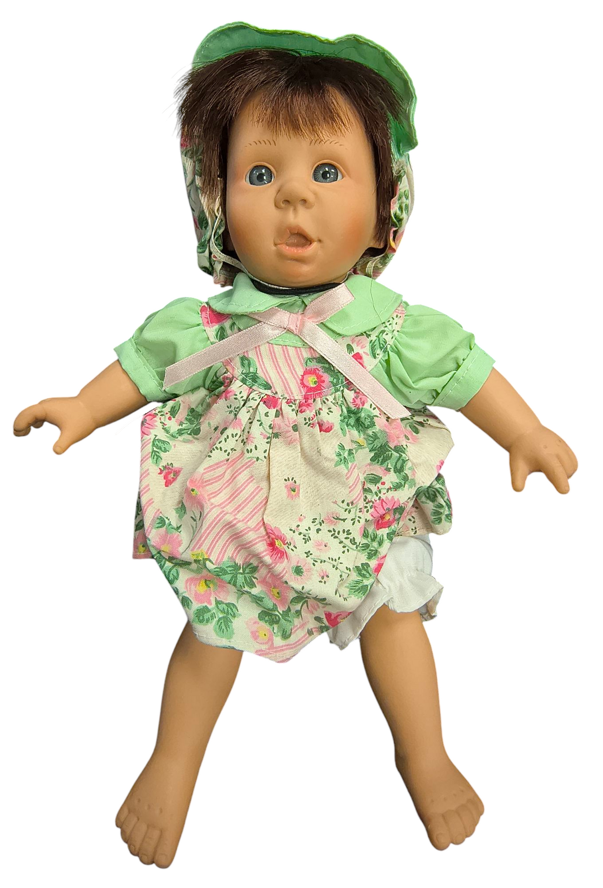Vintage GIGO My Pals Doll 11"Girl w/ Green And Floral Outfit, Expressive Face