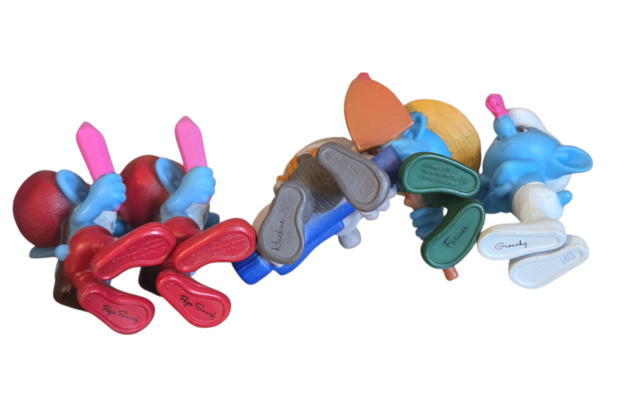 2011 2013 McDonalds Smurfs Hackus, Papa Smurf, Farmer & Grumpy PVC 3" image 3