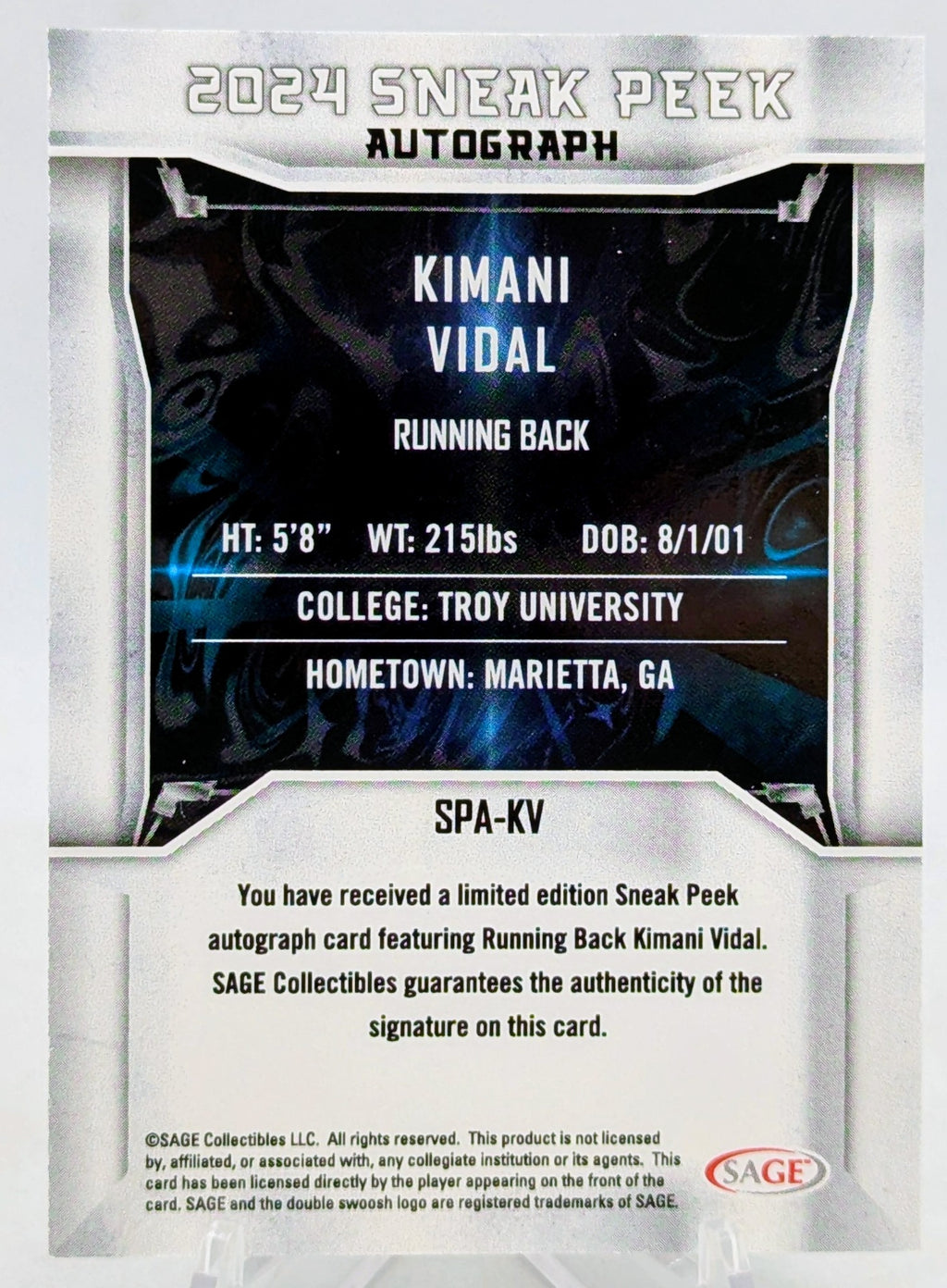 2024 SAGE Low Series Sneak Peek Auto Red Kimani Vidal #SPA-KV Rookie RC Chargers image 2