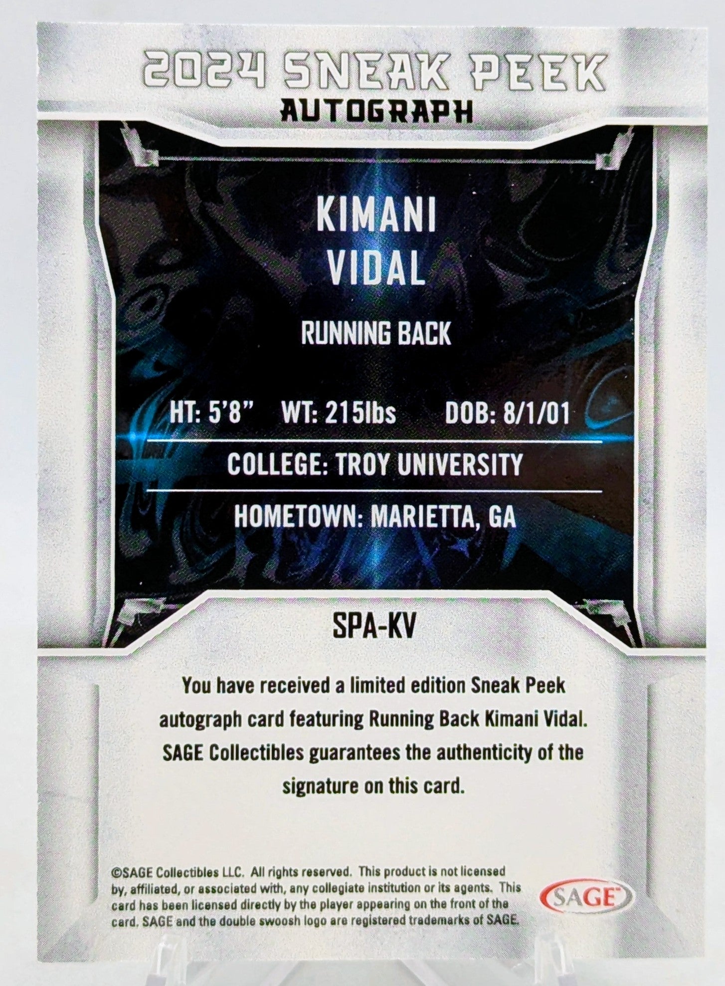 2024 SAGE Low Series Sneak Peek Auto Red Kimani Vidal #SPA-KV Rookie RC Chargers image 2