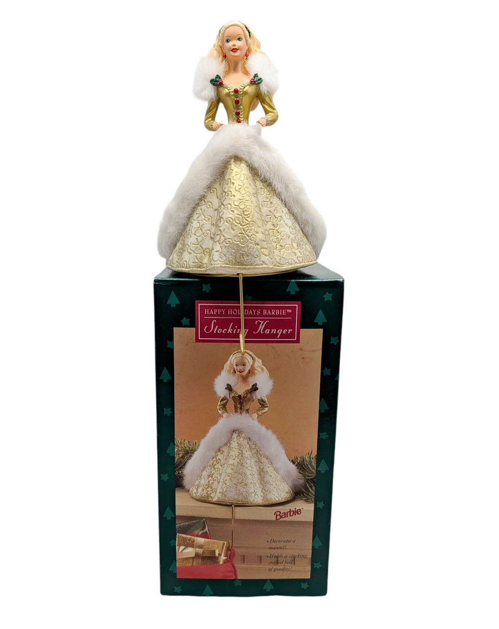 1995 Mattel Happy Holidays Barbie Stocking Hanger Golden Dress
