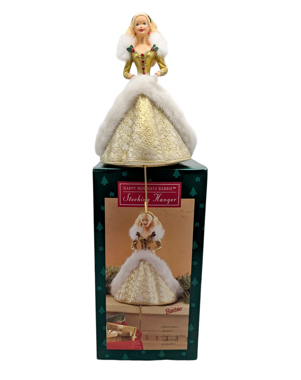 1995 Mattel Happy Holidays Barbie Stocking Hanger Golden Dress
