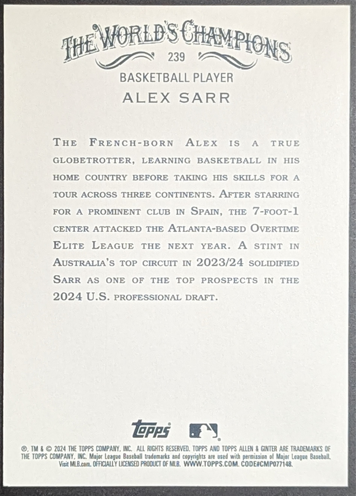 2024 Topps Allen & Ginter Hot Box Foil SP #239 Alex Sarr Washington Wizards RC image 2