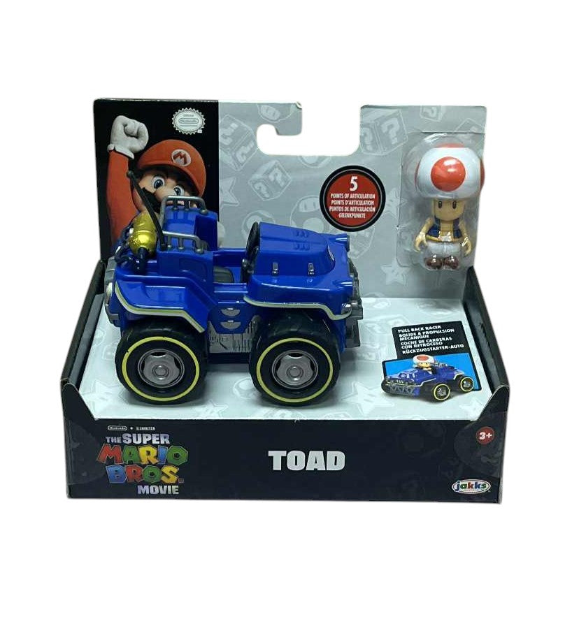 Jakks Nintendo The Super Mario Bros Movie Toad Figure & Pull Back Racer Kart