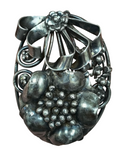 1940's S Design Hobe Sterling Silver Floral Swirl Stem Bouquet Oval Pin Brooch
