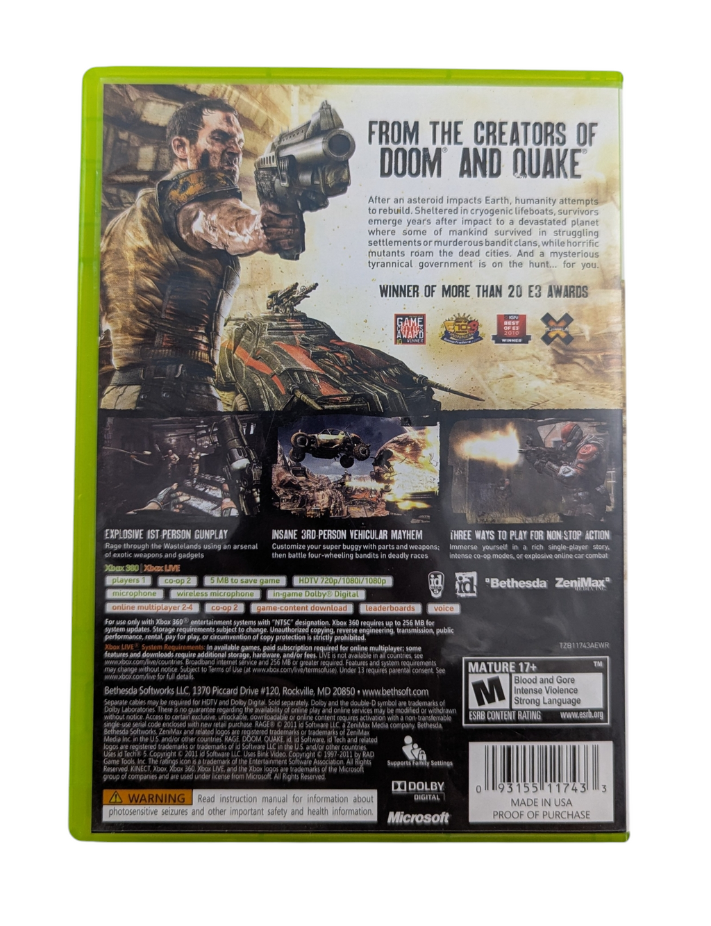 2011 Bethesda Microsoft Xbox 360 Rage Anarchy Edition Video Game image 2