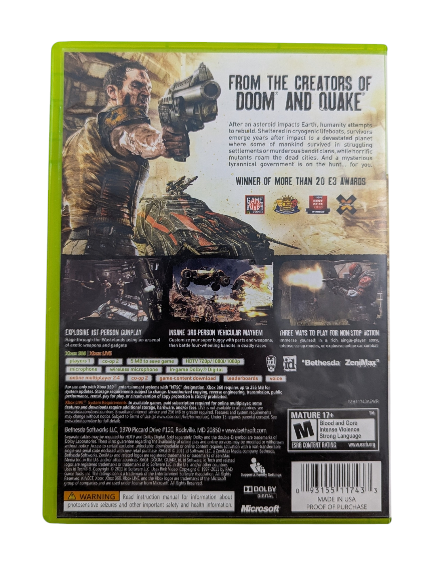 2011 Bethesda Microsoft Xbox 360 Rage Anarchy Edition Video Game image 2