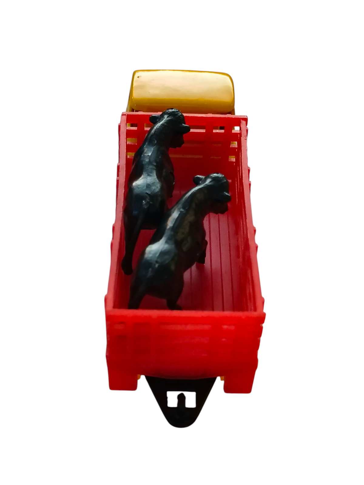 1999 Matchbox Cattle Truck Yellow & Red Black Cow Head Door image 4