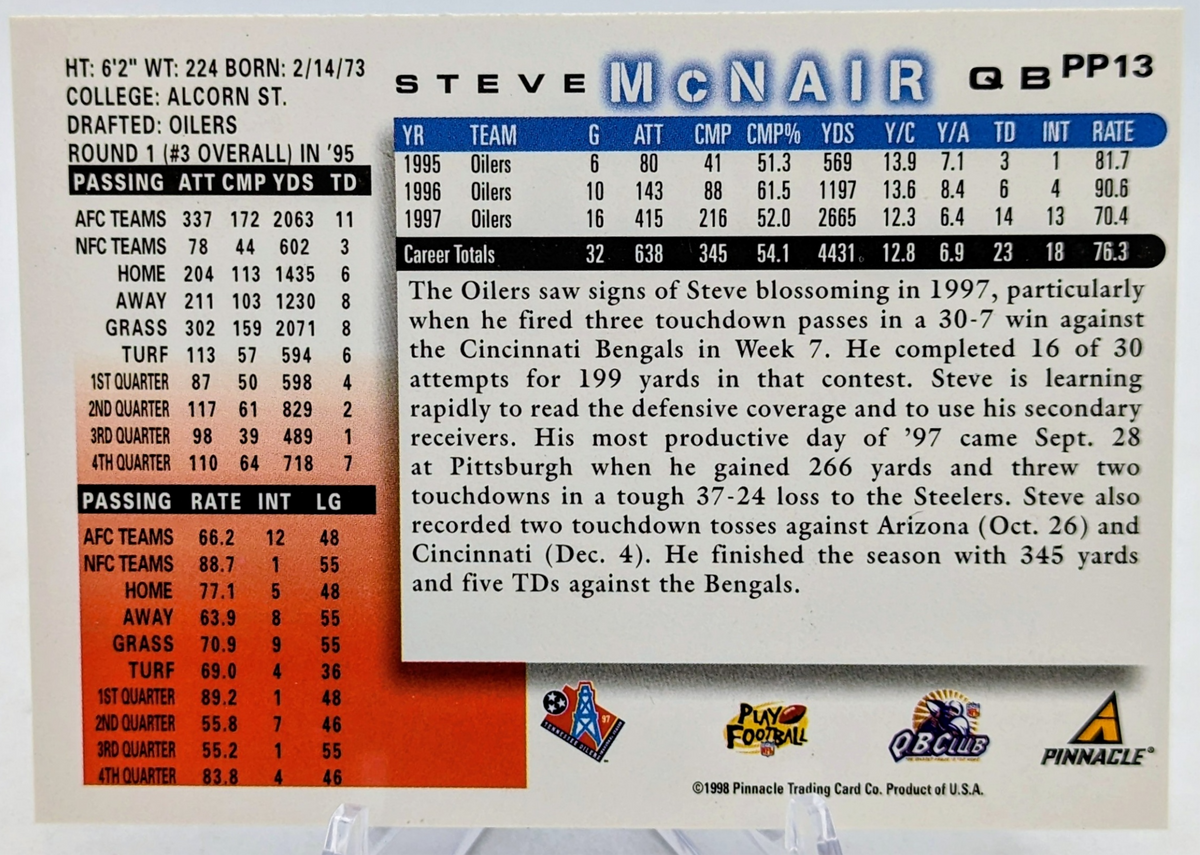 1998 Score Showcase Series Artist Proof Steve McNair Tennessee Oilers #PP13 image 2