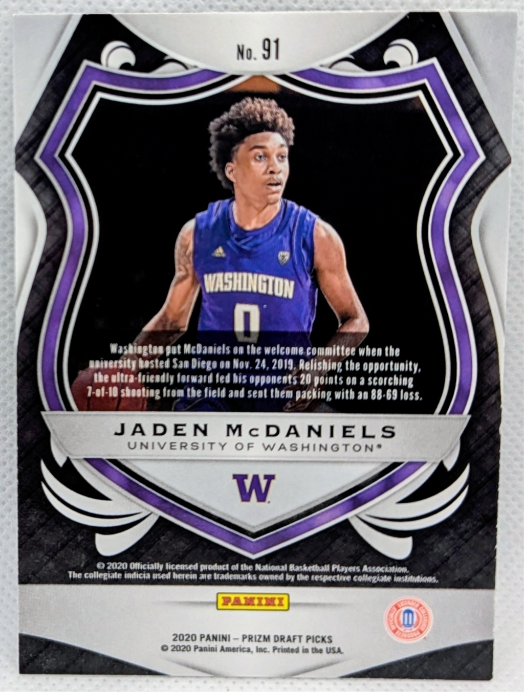 2020-21 Panini Prizm Draft Picks Crusade Jaden McDaniels Rookie Silver RC #91 image 2
