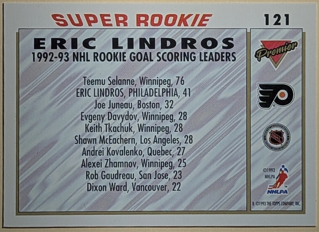 1993-94 Topps Premier Eric Lindros Philadelphia Flyers Super Rookie Card #121 image 2