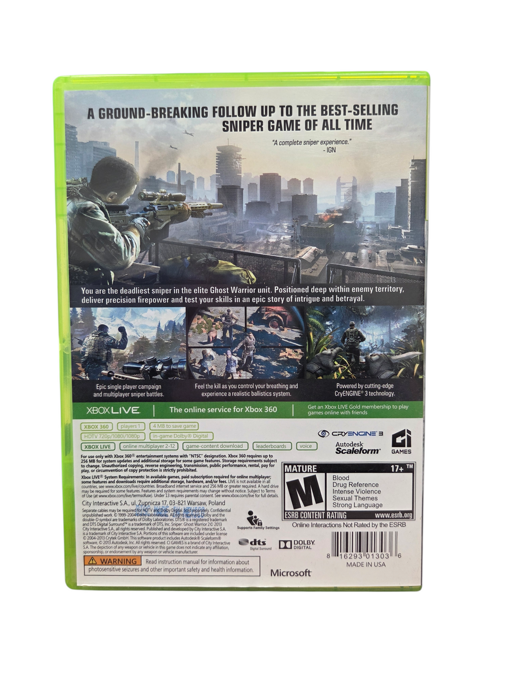 2013 CI Games Sniper Ghost Warrior 2 Microsoft Xbox 360 Complete image 3