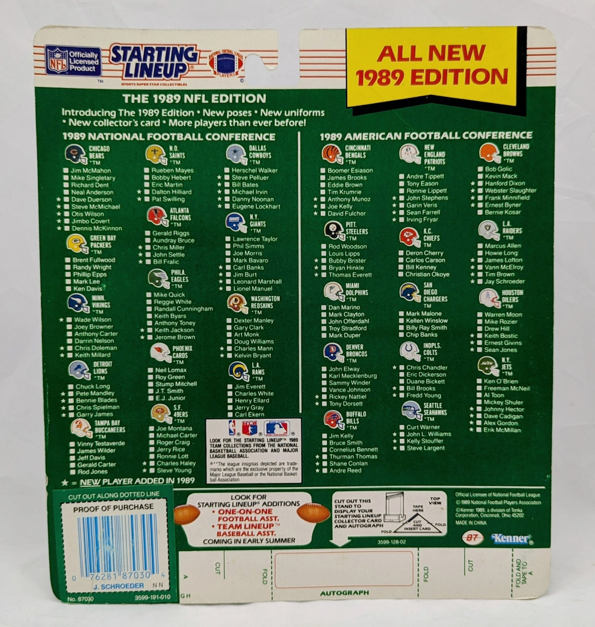 1989 Starting Lineup Jay Shroeder Oakland Raiders Football Figure image 2