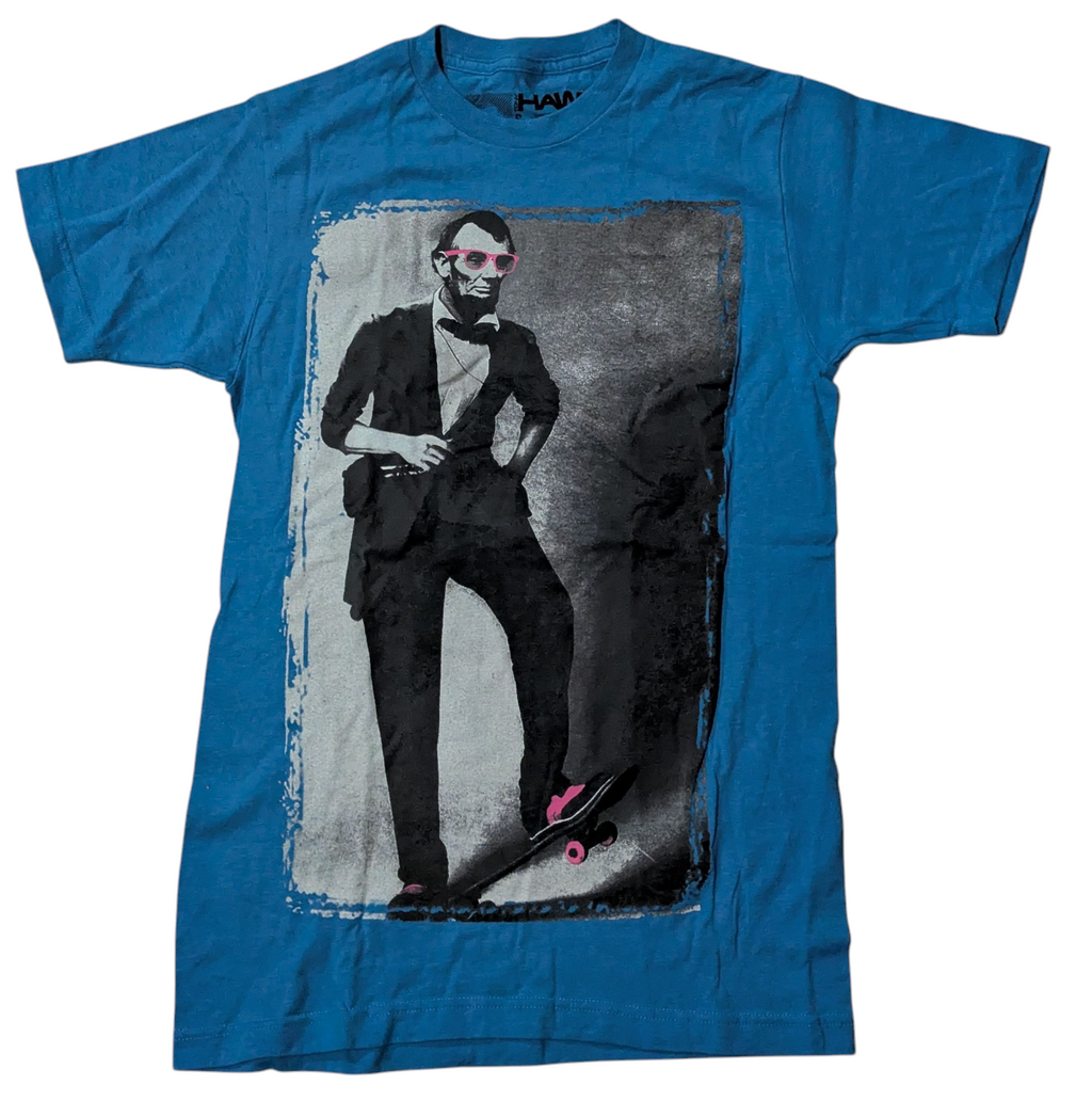 Tony Hawk Skateboard Blue Abraham Lincoln Graphics Boys Size Small T-Shirt