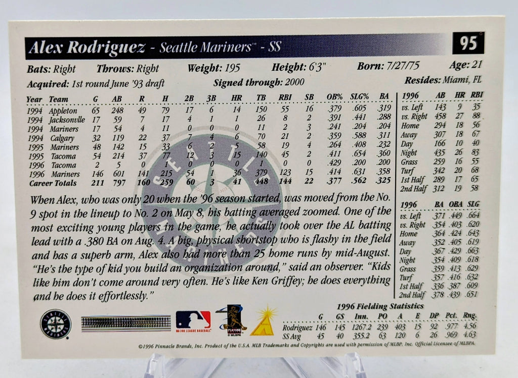 1996 Pinnacle Score Alex Rodriguez #95 Seattle Mariners Baseball Card image 2