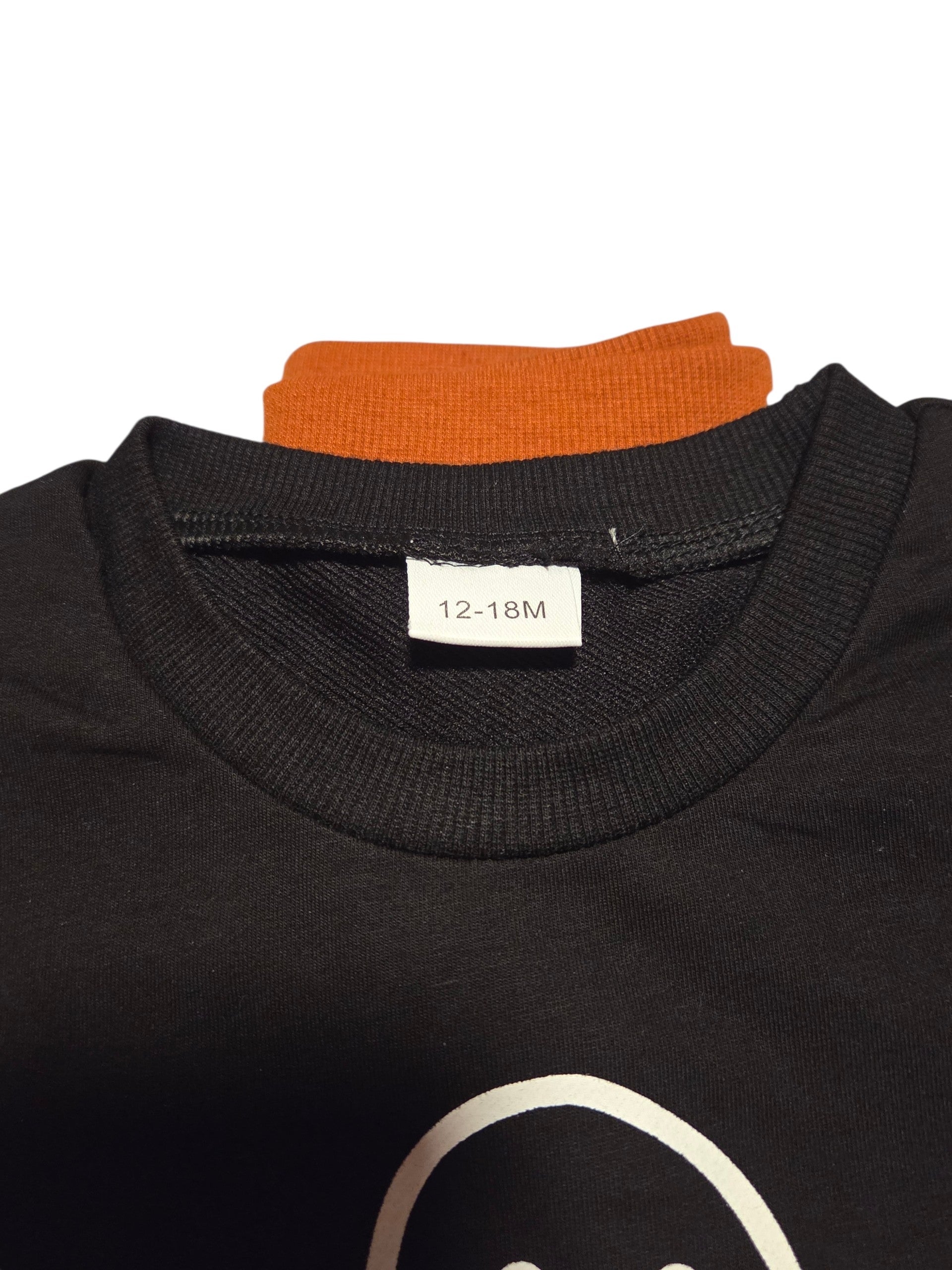 Halloween Baby Black Ghost Sweatshirt w/ Orange Pants Size 12-18 Months image 3