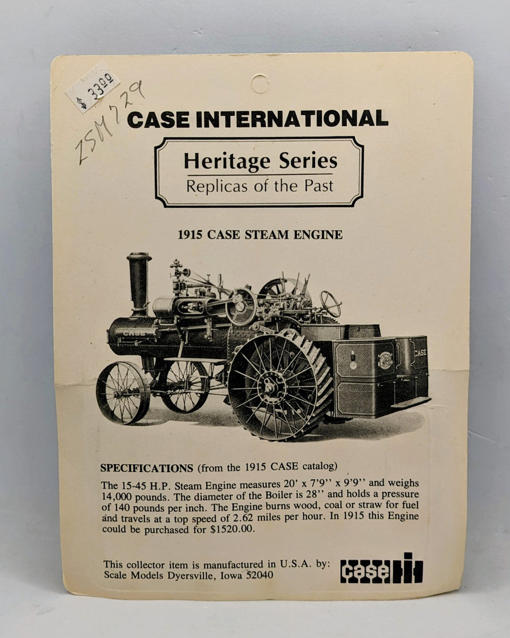 1915 Case Steam Engine 15-45HP Gold Tractor 1994 Parts Fair 1/64 image 2