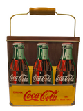 Coca Cola 25 Cent Bottle Carton Tin Mini Lunch Box With Wood Covered Handle