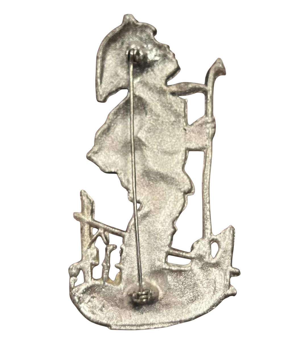 Vintage Pewter Hummel Goebel Style Shepherd Boy Hiker Pin Brooch #37-6 image 2