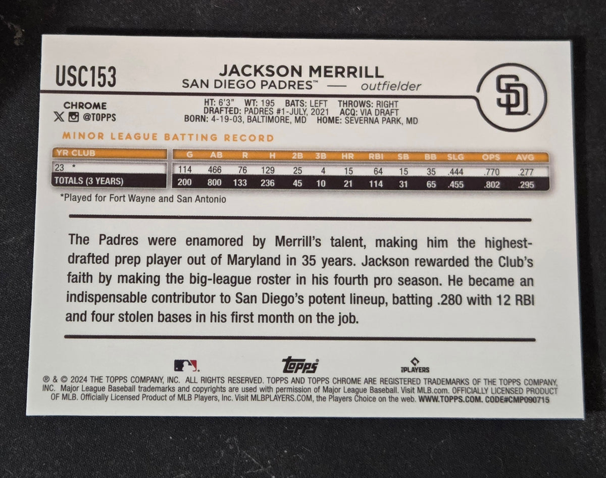 2024 Topps Chrome Update Jackson Merrill Padres #USC153 Rookie RC image 2