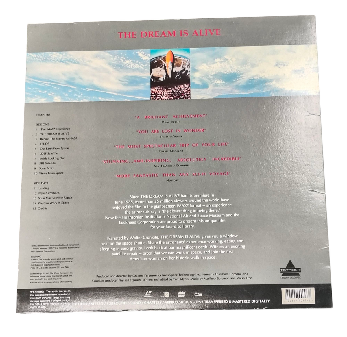 1985 The Dream Is Alive Laserdisc LVD9019 IMAX NASA Documentary LD Laser Disc image 2