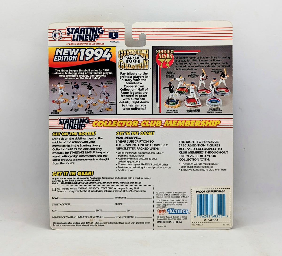 1994 Starting Lineup Carlos Baerga Atlanta Braves Baseball Figure image 2
