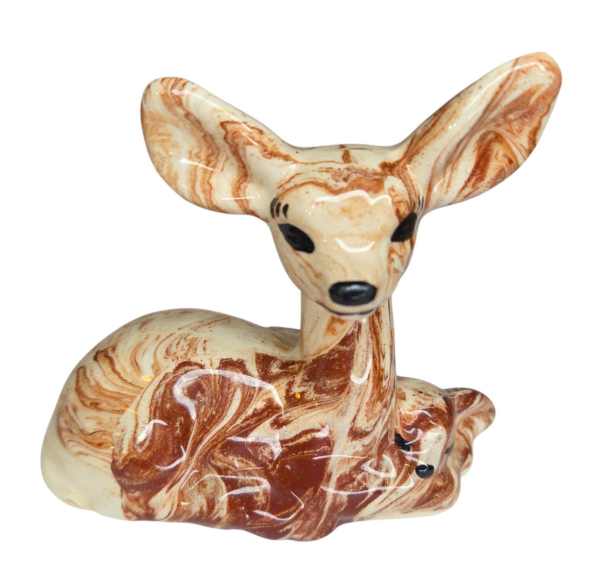 Vintage Montana Clay Brown Marbled Deer Mother & Baby Fawn Figurine Statue